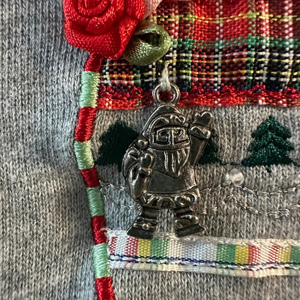 Merry & Bright Gray Pullover Hoodie Sweatshirt Embellished Christmas Size L - Picture 4 of 9